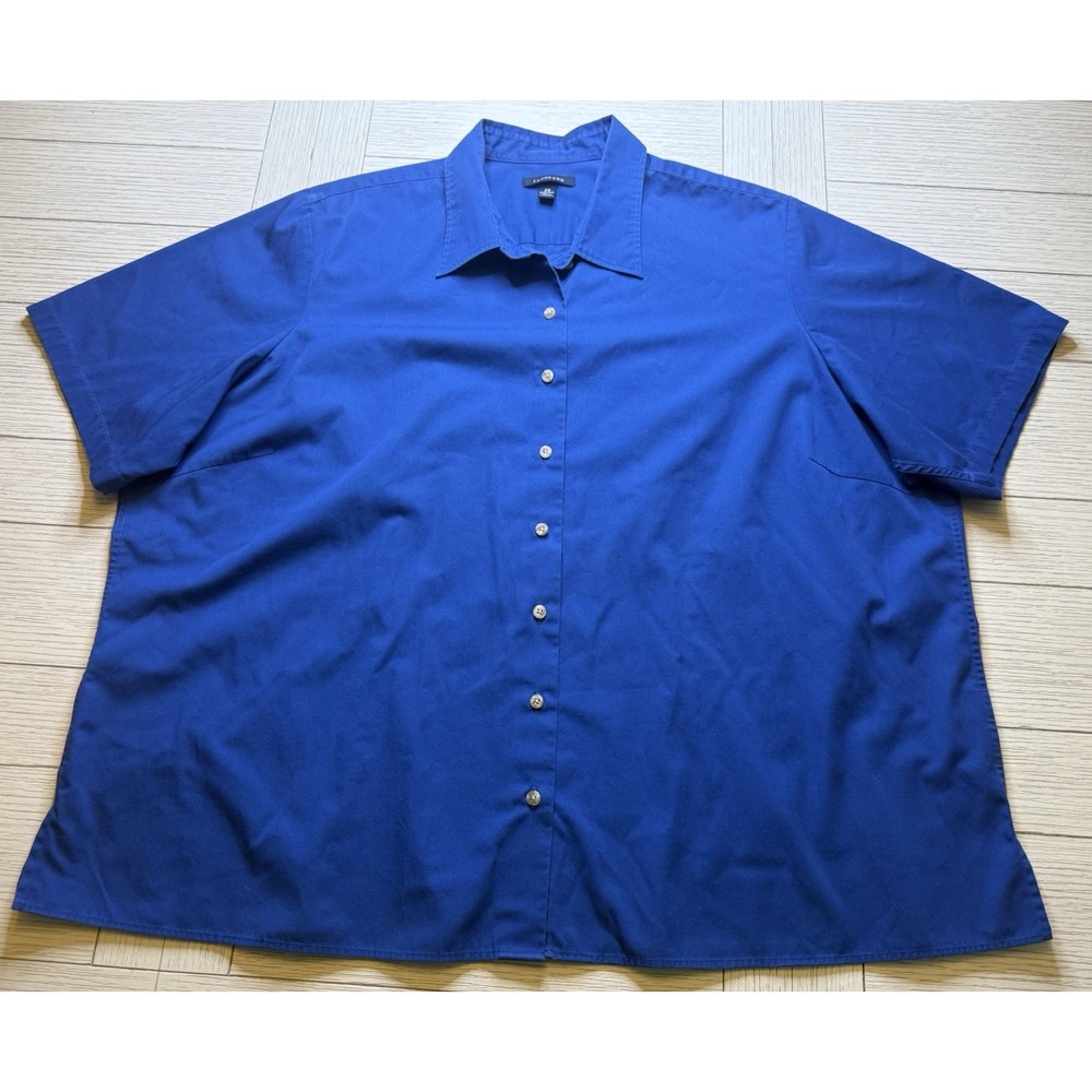 Lands‎ End Women's Button Up Short Sleeve Royal Blue Blouse Top Sz 3X Casual